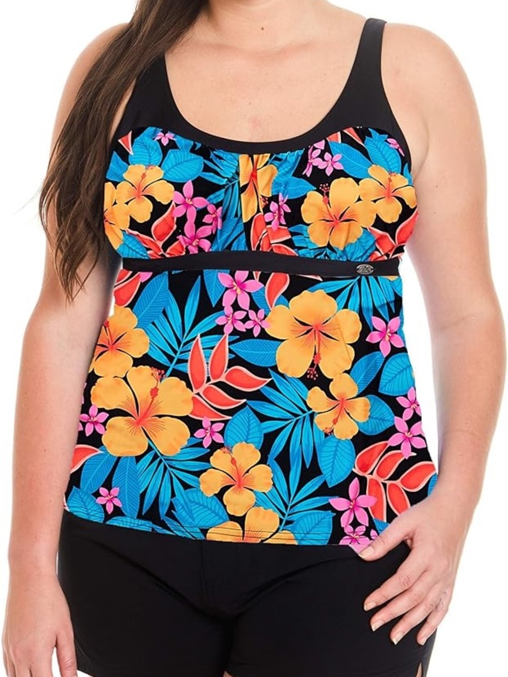 ZeroXposur Black Floral Tankini Swimsuit Top